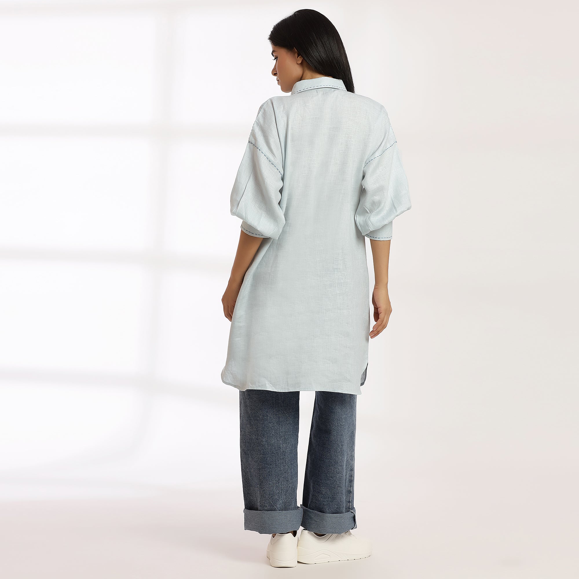 Natural State- Light Blue Linen Oversized Shirtdress Kurta