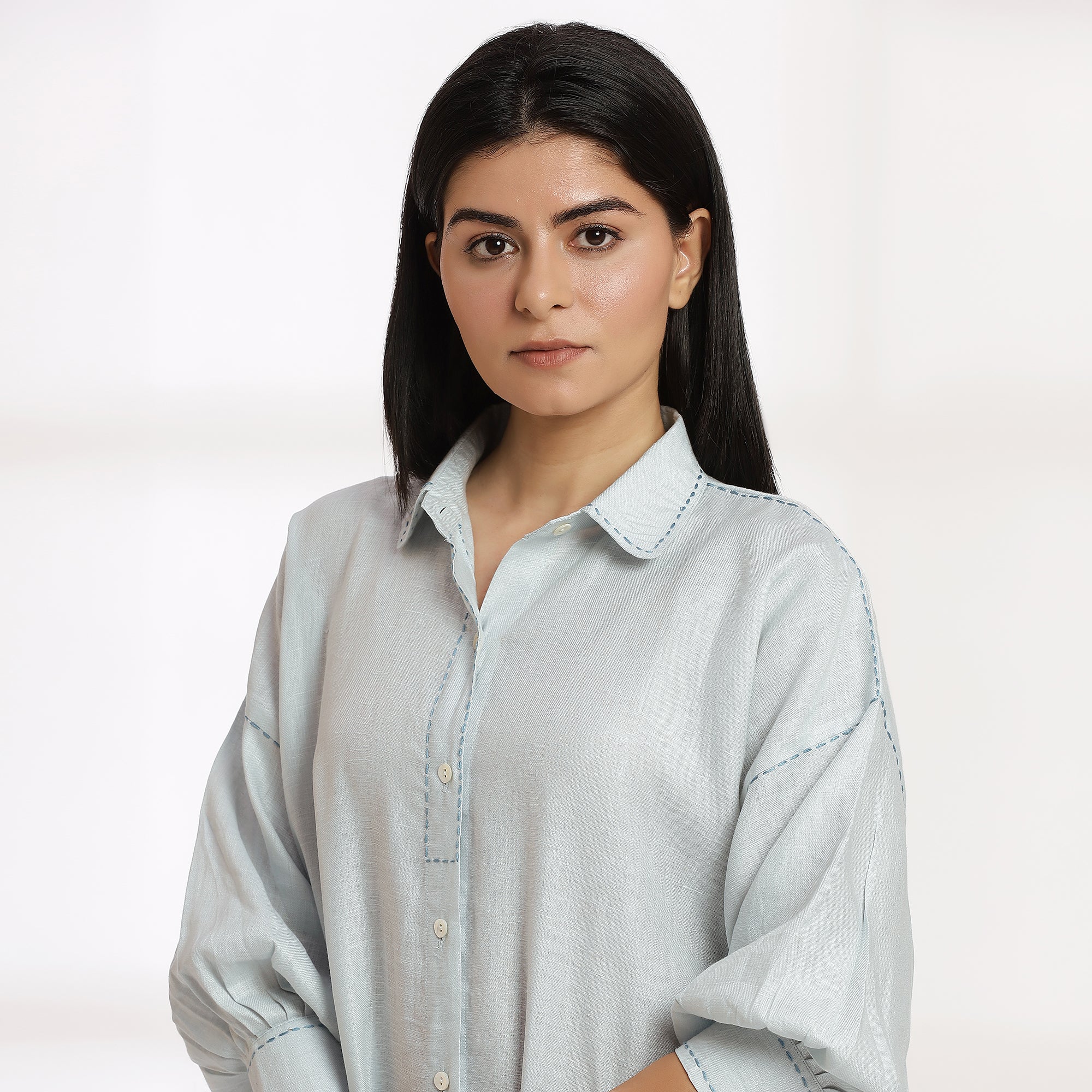 Natural State- Light Blue Linen Oversized Shirtdress Kurta