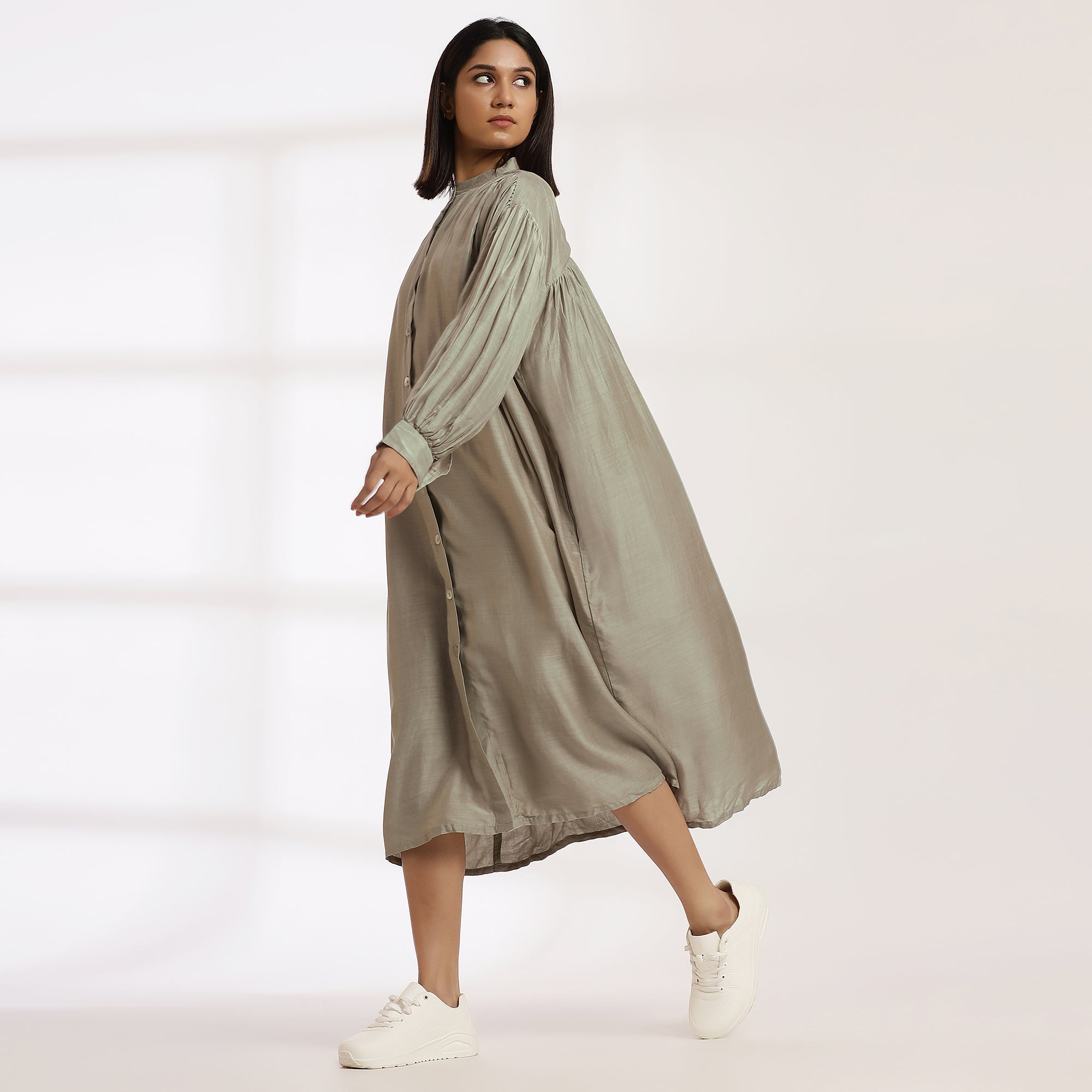 Ease- Relaxed Fit Cotton Silk Midi Dress