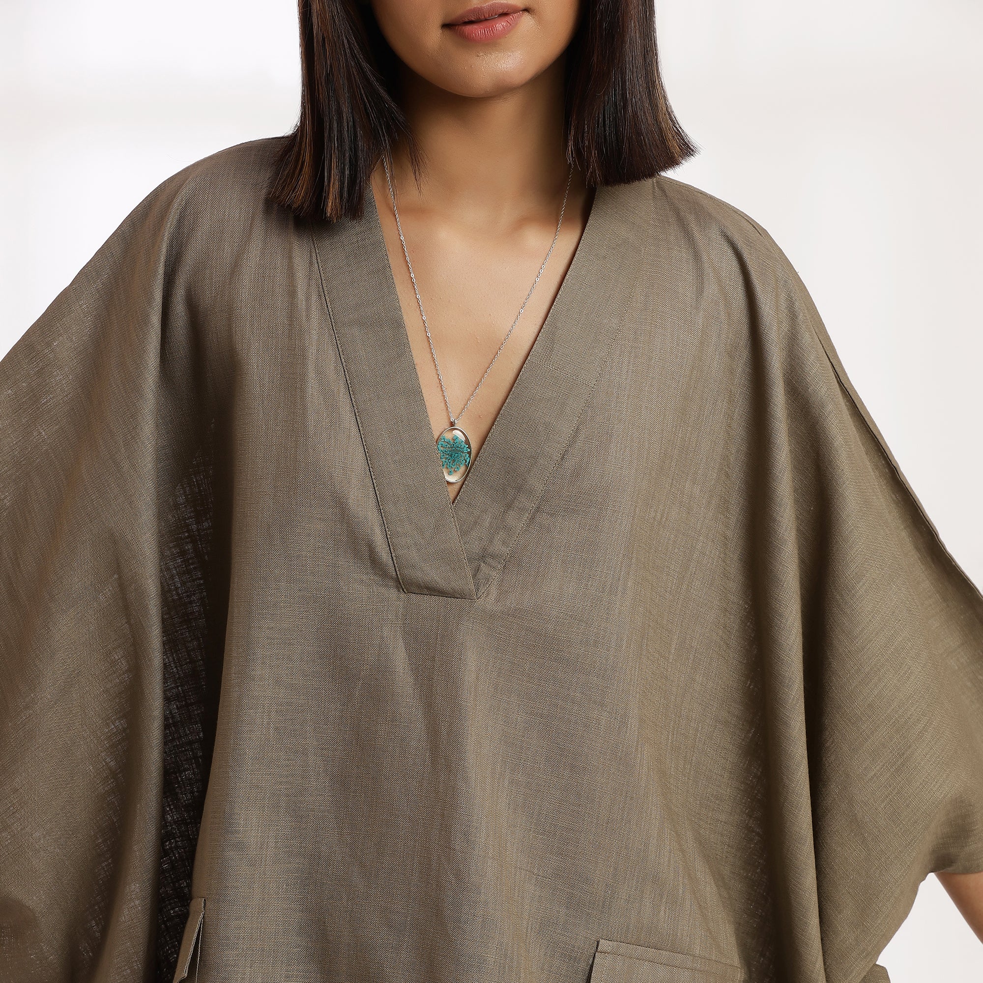 Rebel Calm- Oversized Cotton Kaftan Top with V-Neck & Kimono Sleeves