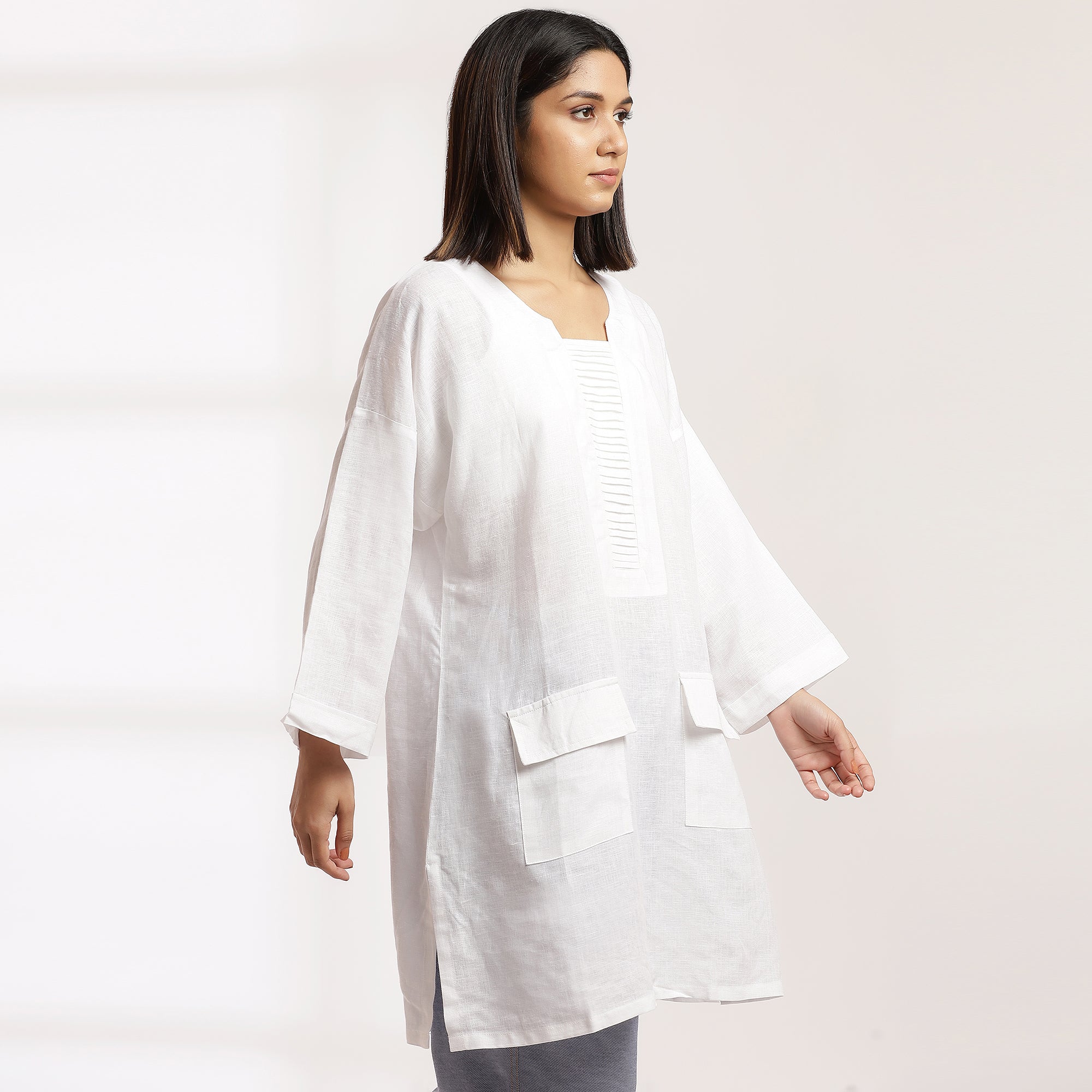 Plainspoken- Premium White Linen Oversized Kurta