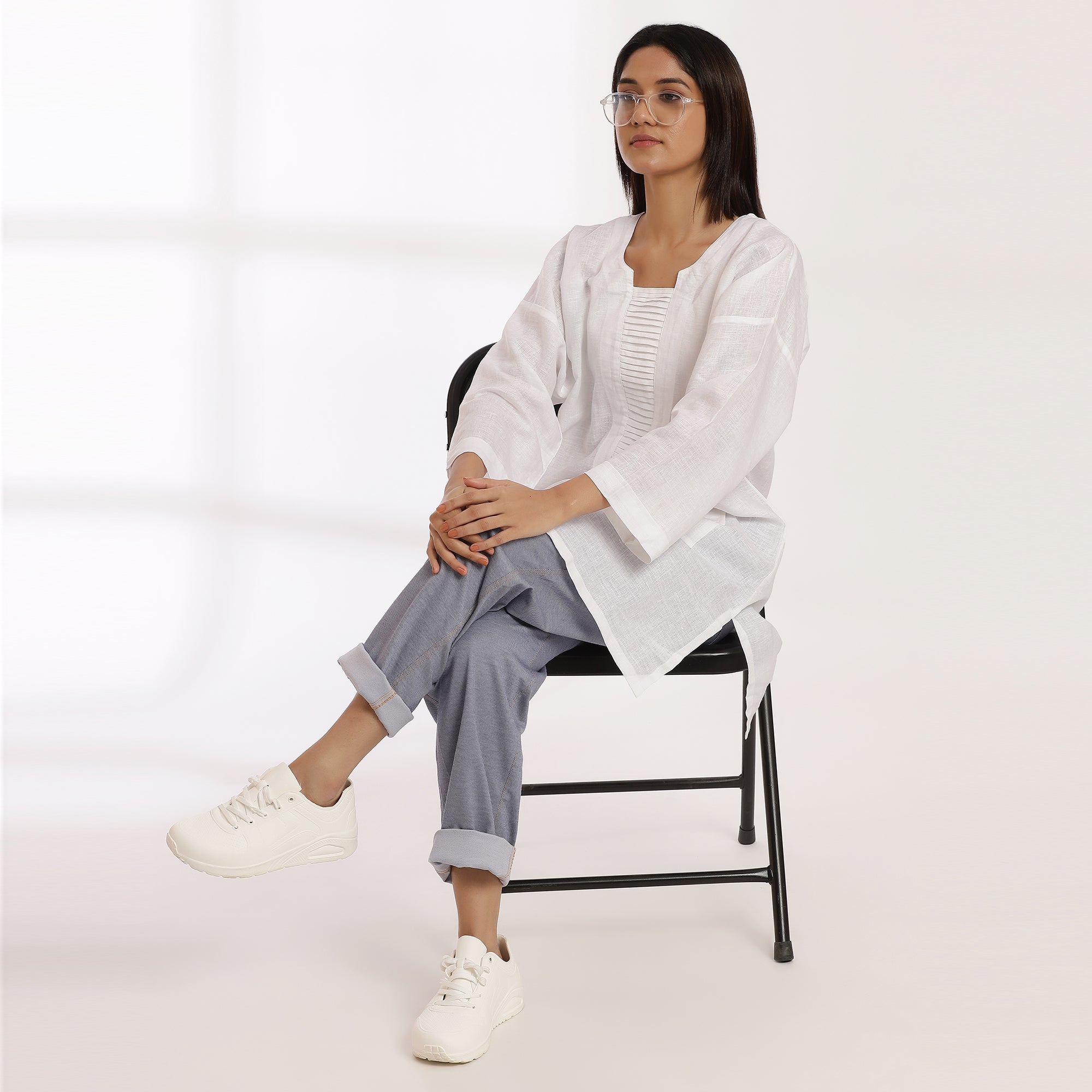 Plainspoken- Premium White Linen Oversized Kurta