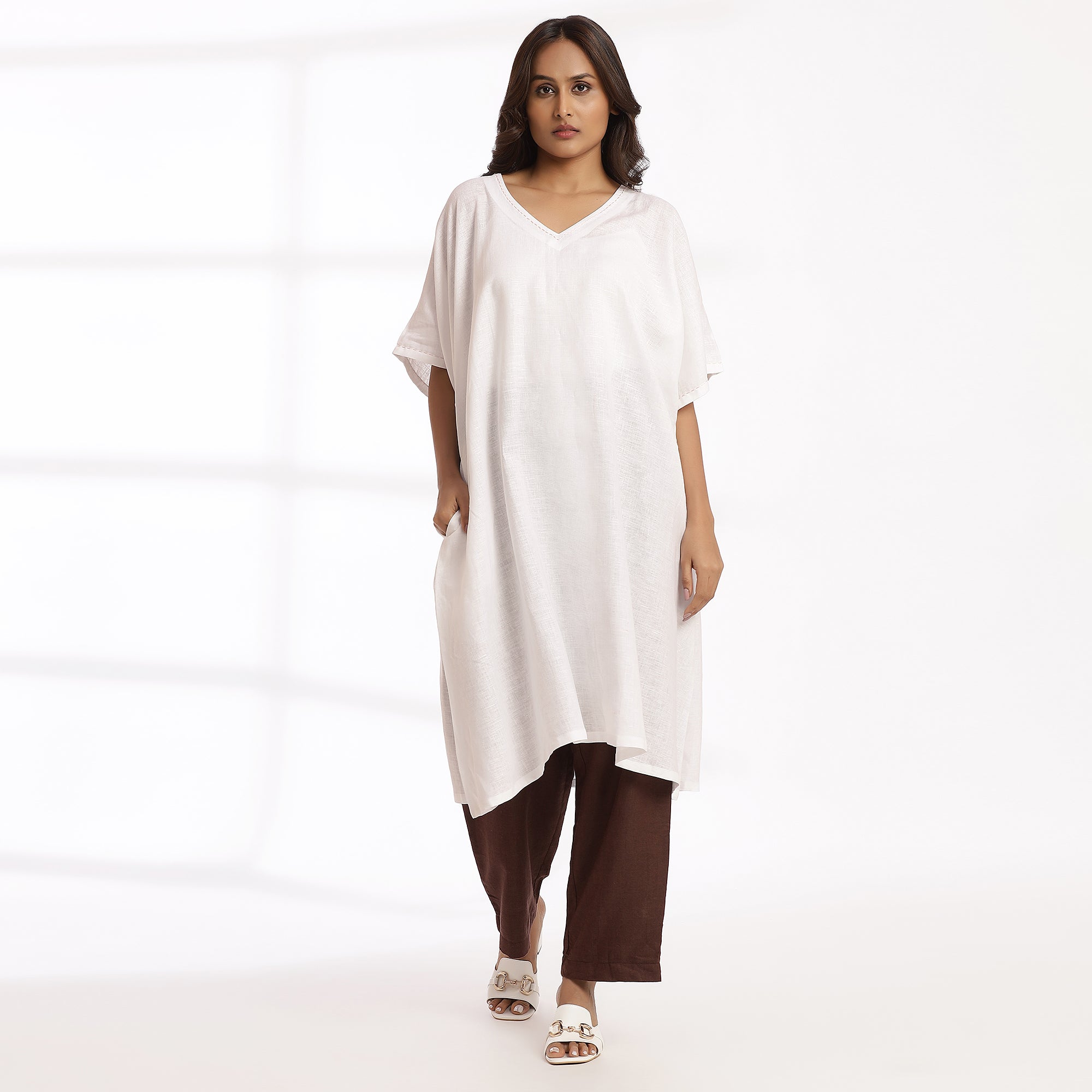 Open- Relaxed Fit Linen Kaftan Dress