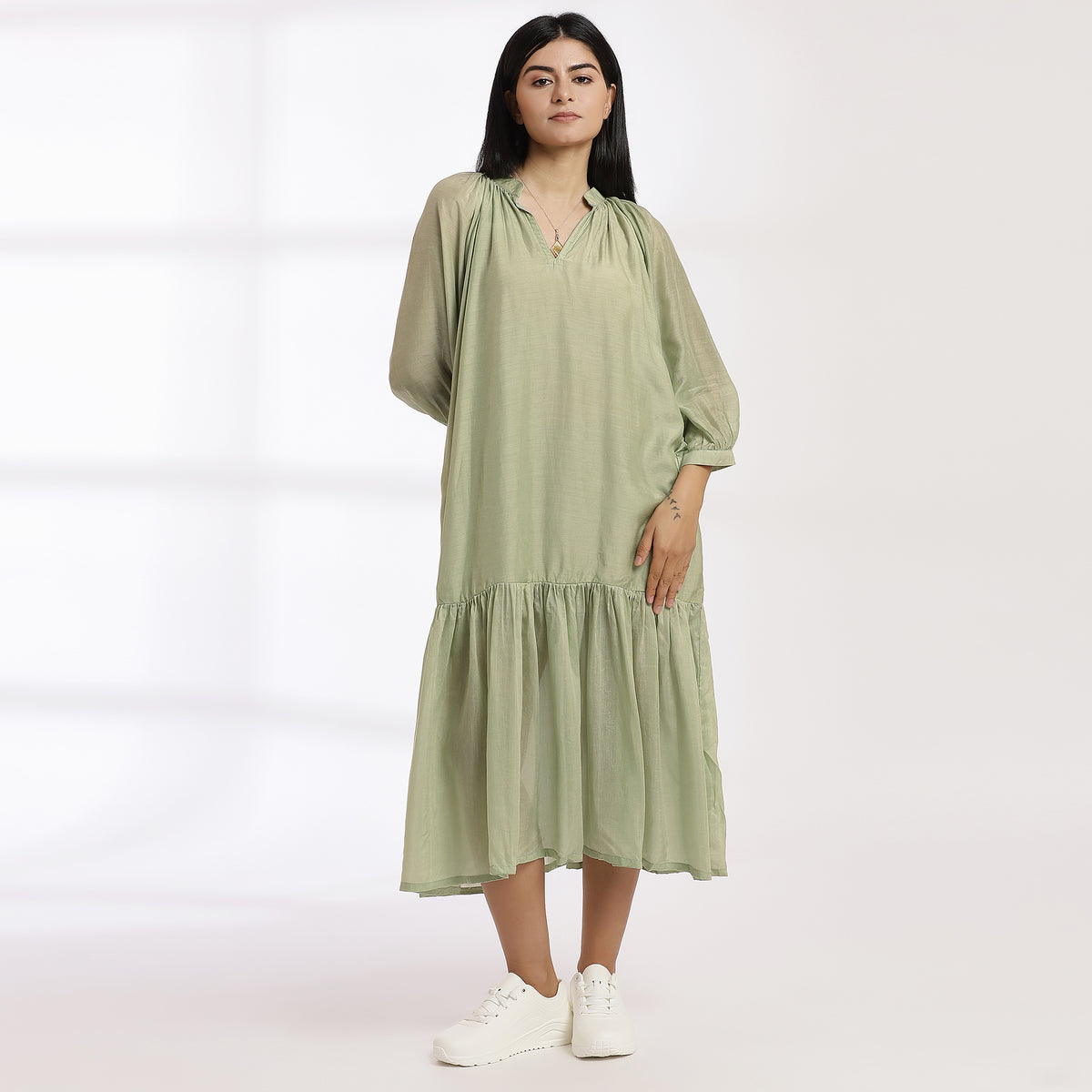Flow - Sage Breeze Tiered - Midi Dress