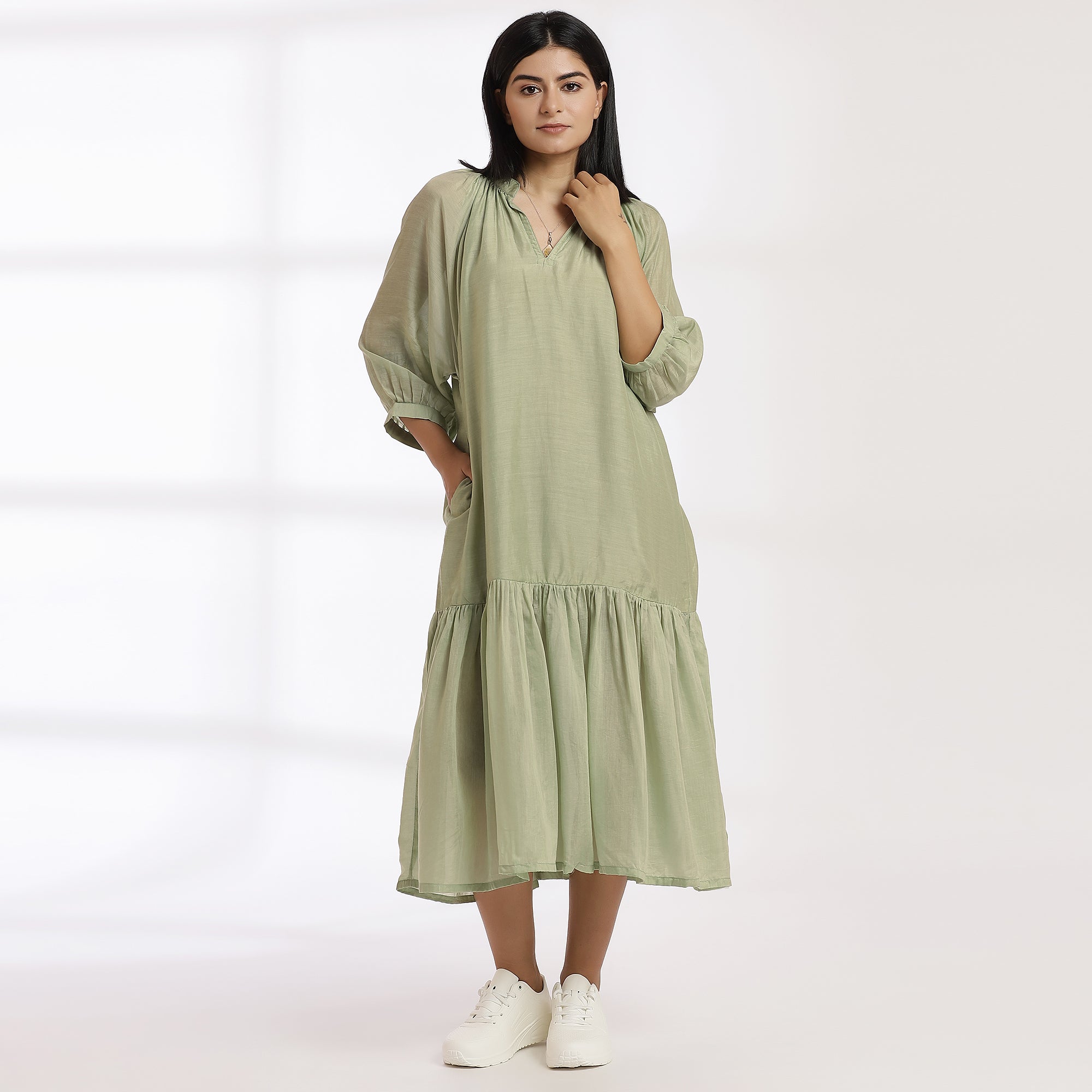 Flow - Sage Breeze Tiered - Midi Dress