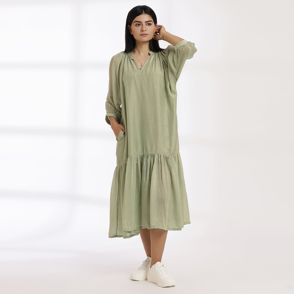 Flow - Sage Breeze Tiered - Midi Dress