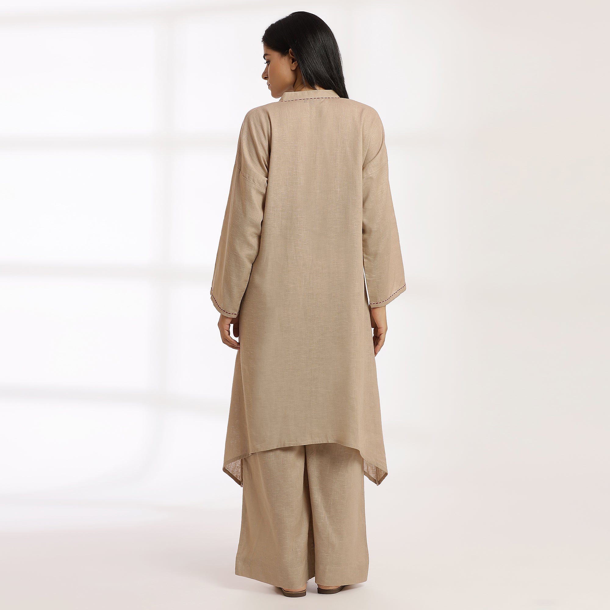Azaad- Beige Linen-Blend Kantha Co-Ord Set