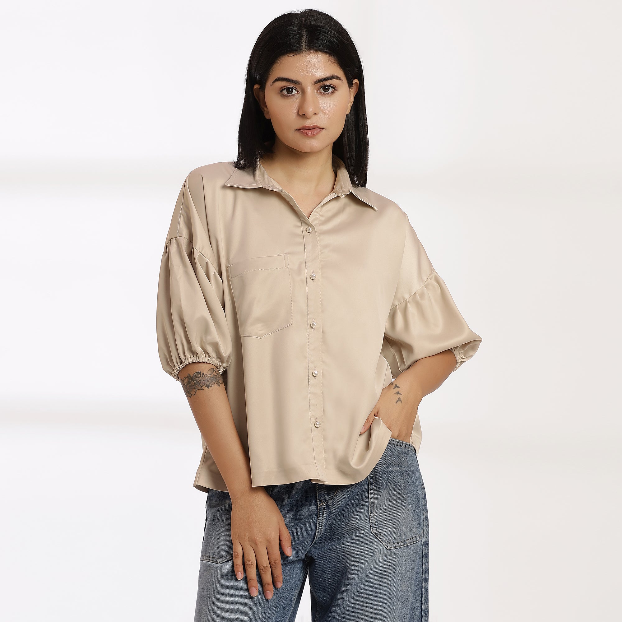 Untamed - Silk Beige Shirt Make for Ultra -Chic Ensemble