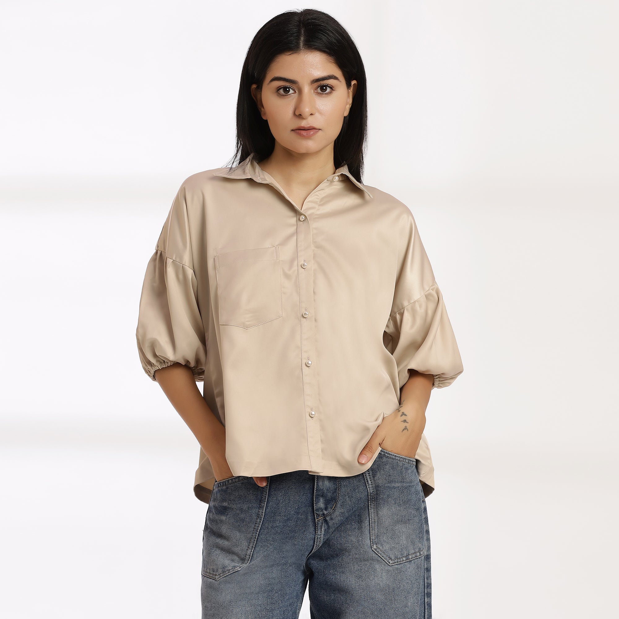Untamed - Silk Beige Shirt Make for Ultra -Chic Ensemble