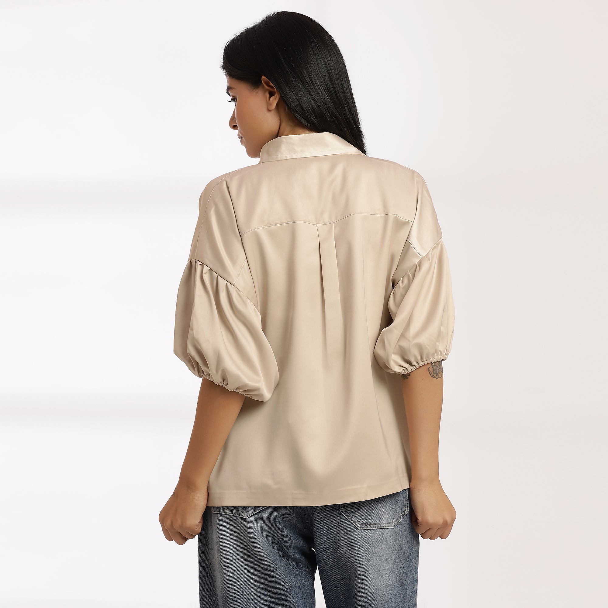 Untamed - Silk Beige Shirt Make for Ultra -Chic Ensemble