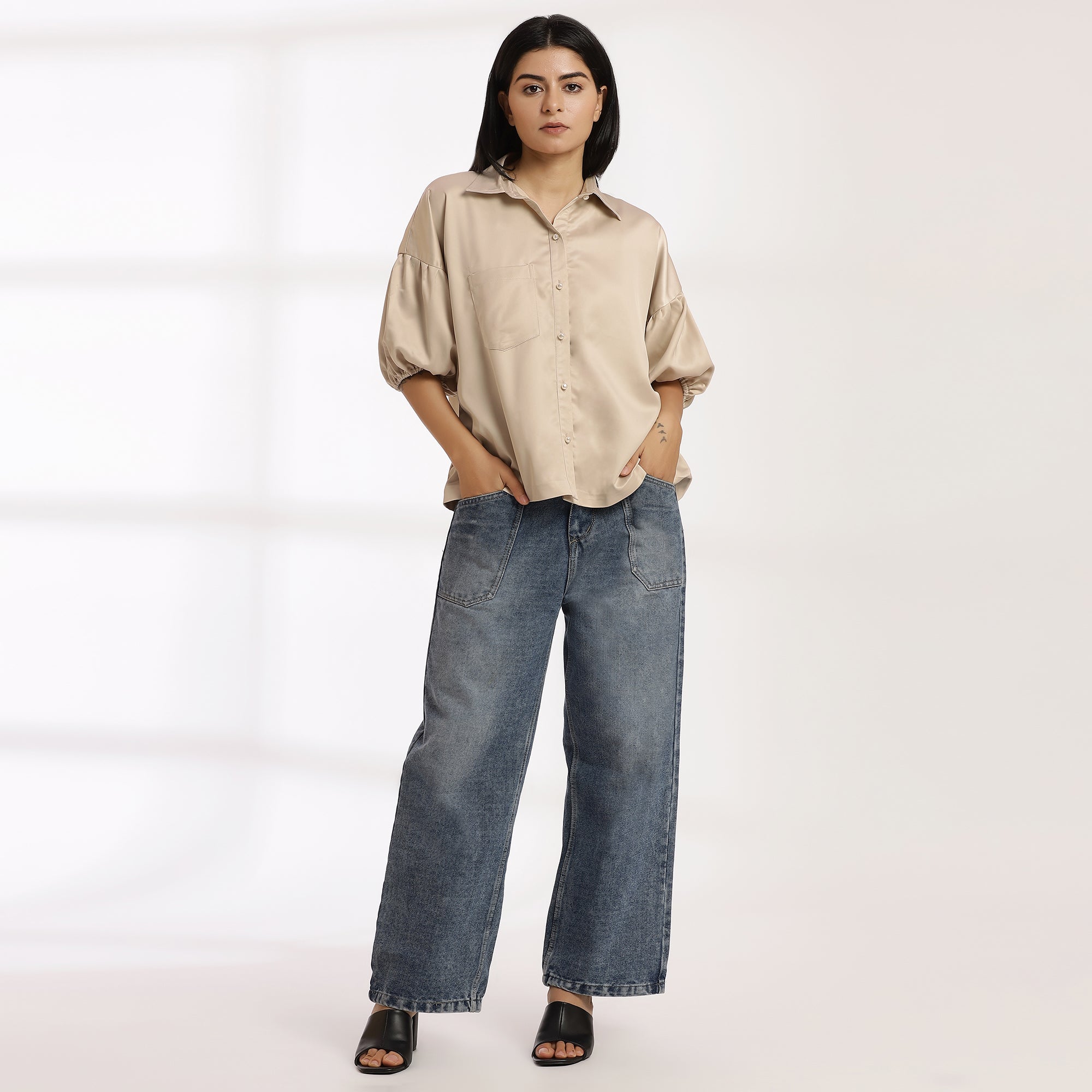 Untamed - Silk Beige Shirt Make for Ultra -Chic Ensemble