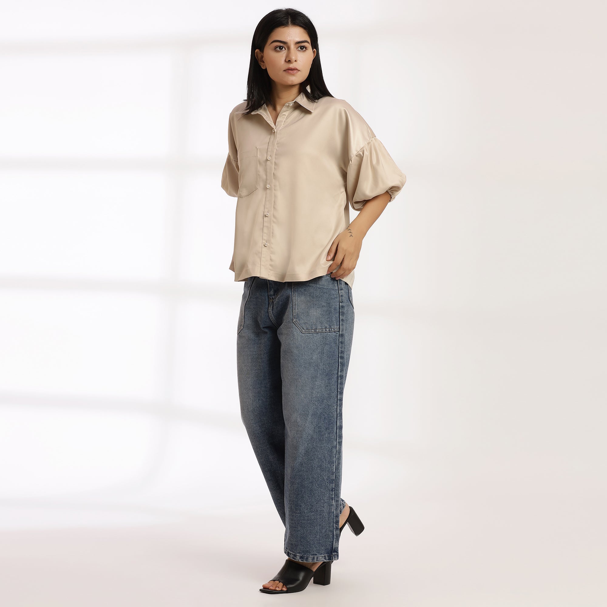 Untamed - Silk Beige Shirt Make for Ultra -Chic Ensemble