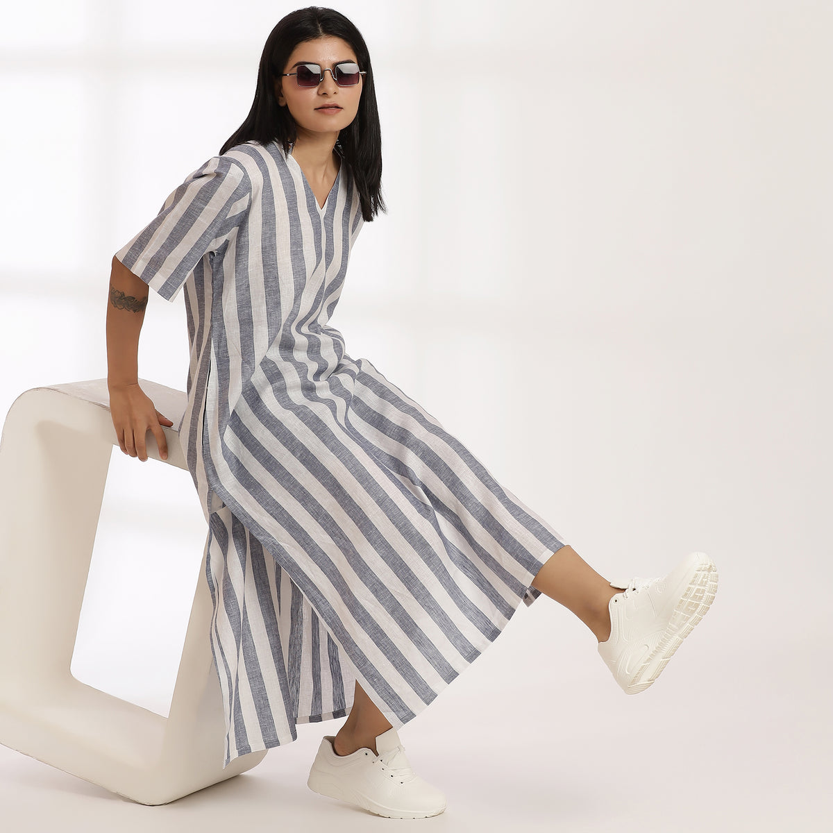 Wild Still- Effortless Elegance Striped Cotton Kurti