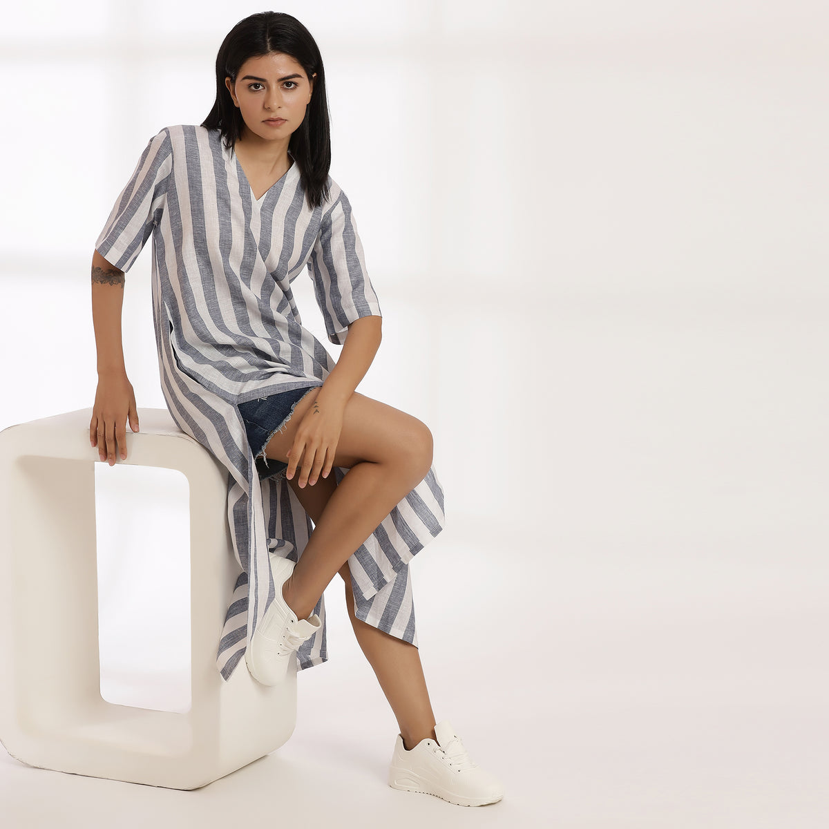 Wild Still- Effortless Elegance Striped Cotton Kurti