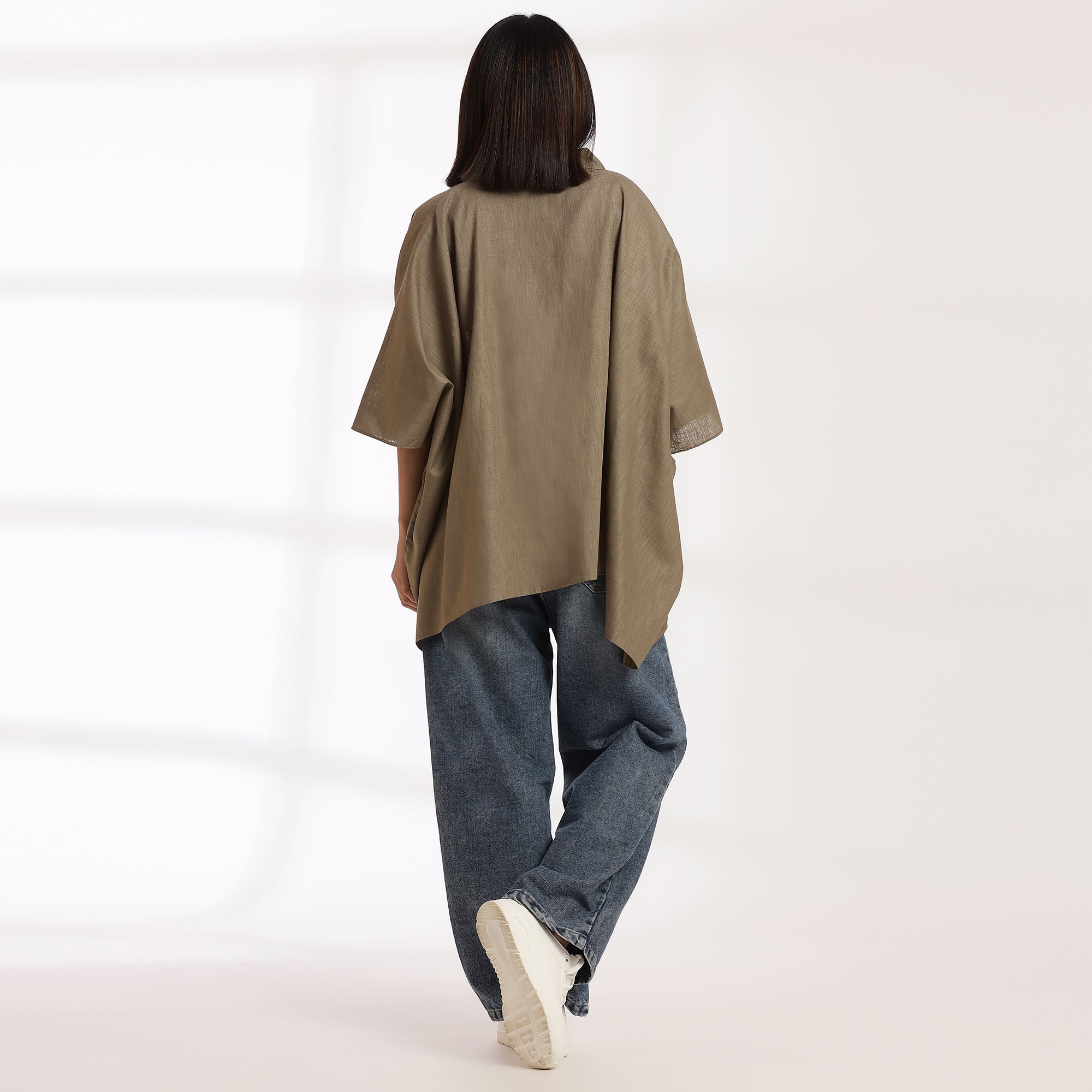 Rebel Calm- Oversized Cotton Kaftan Top with V-Neck & Kimono Sleeves