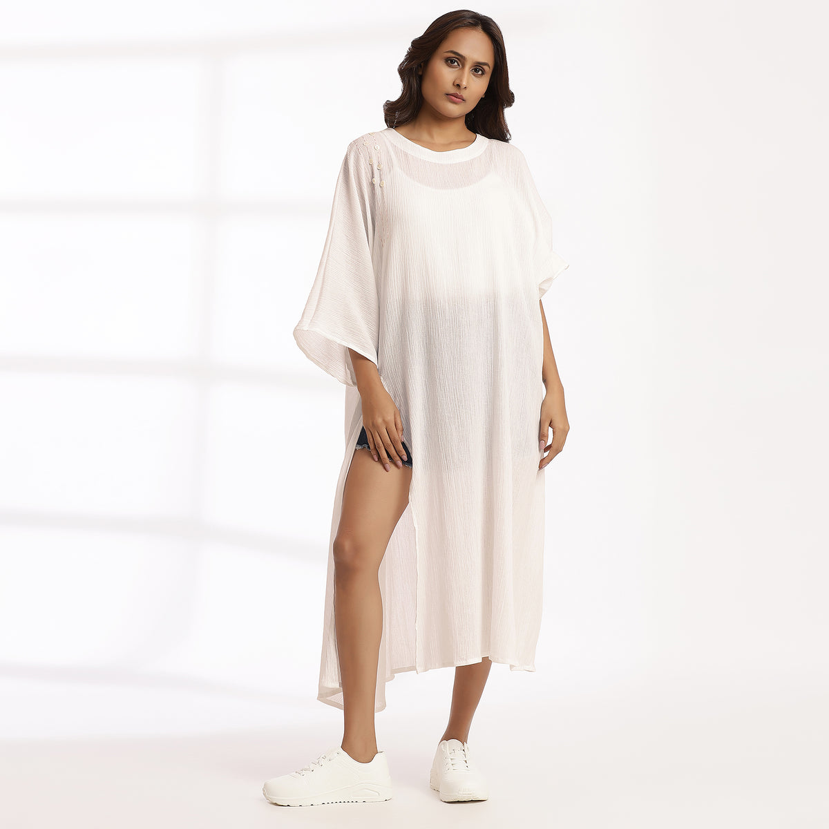 Bare- Casual White Cotton Kaftan Tunic for Everyday Wear