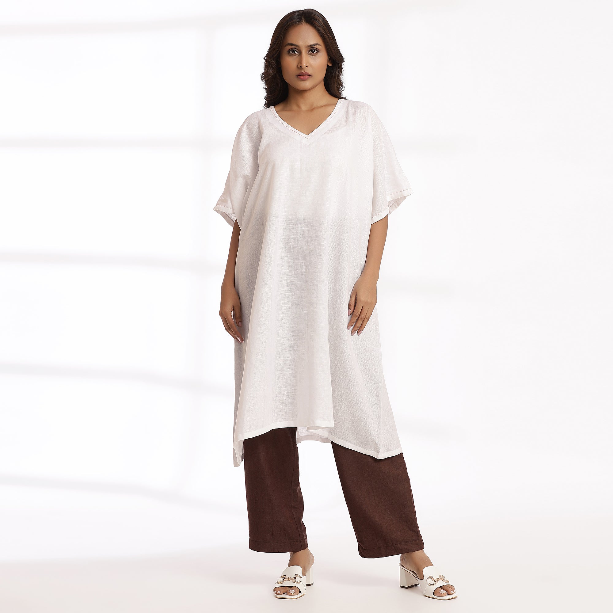 Open- Relaxed Fit Linen Kaftan Dress