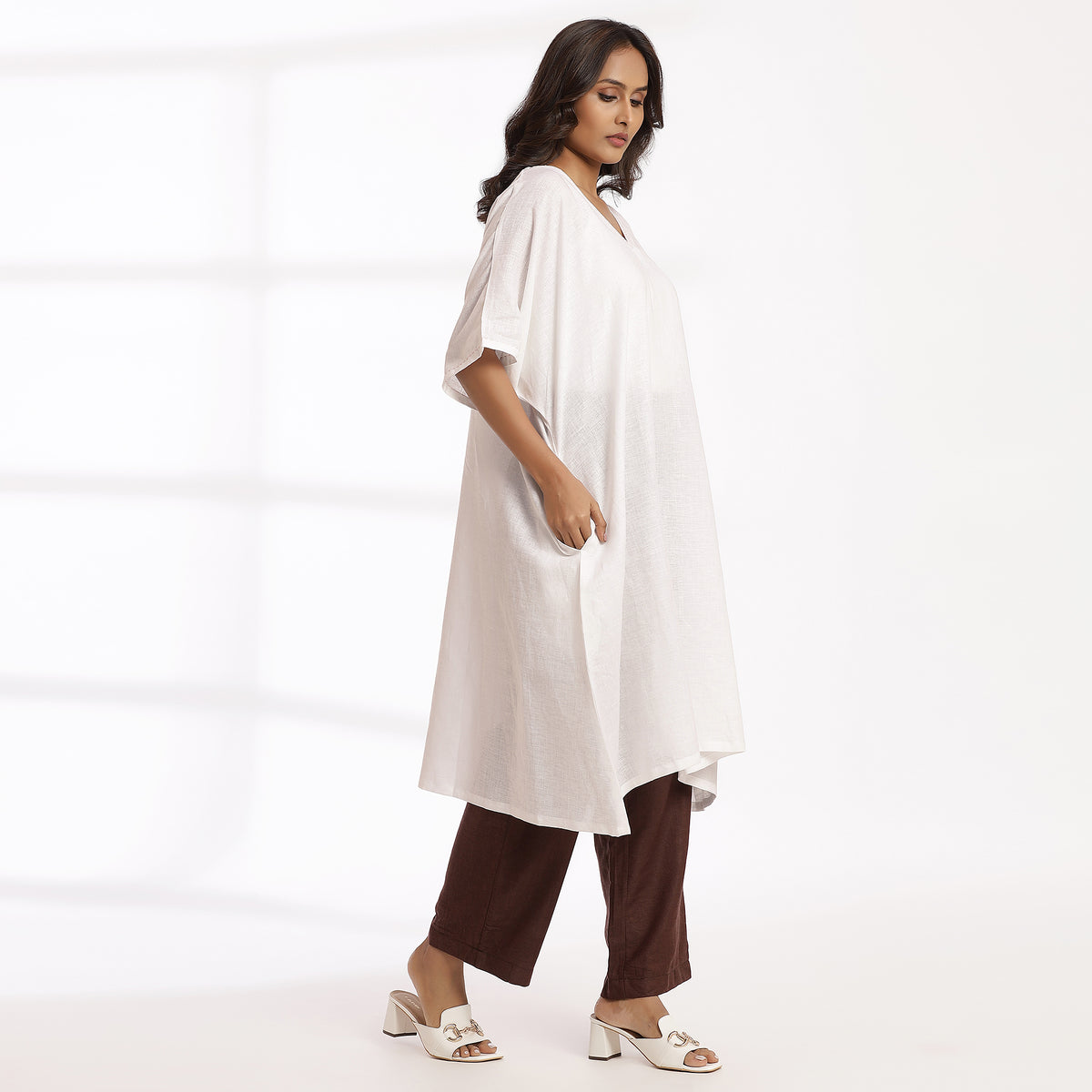 Open- Relaxed Fit Linen Kaftan Dress