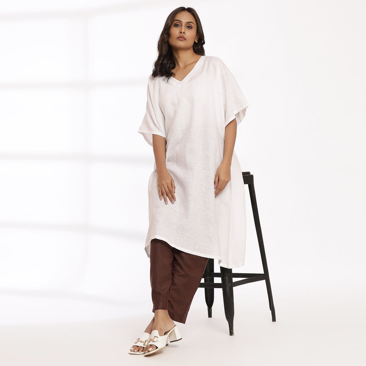 Open- Relaxed Fit Linen Kaftan Dress
