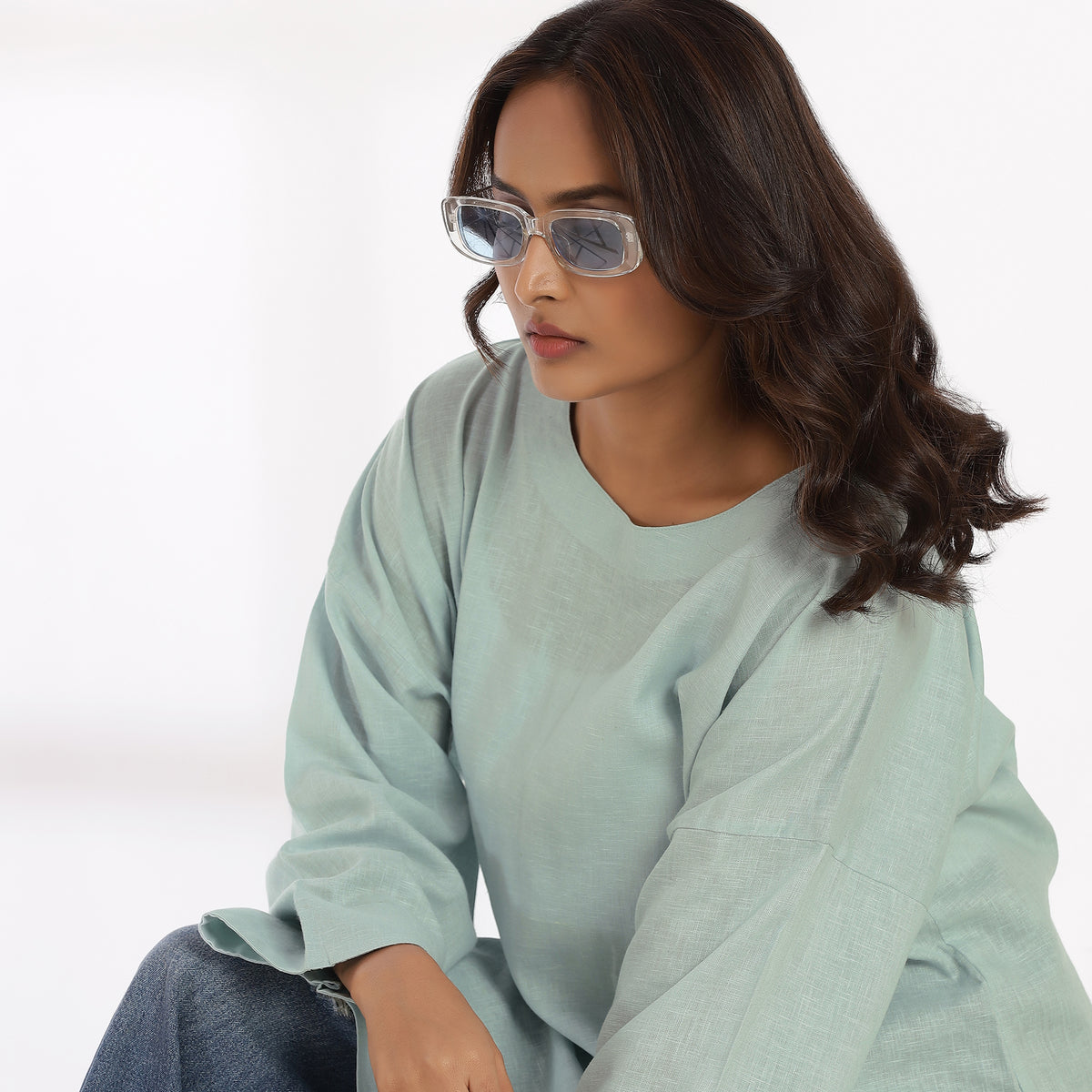 Loose Ends- Blue Linen Full-Sleeve Kaftan Dress